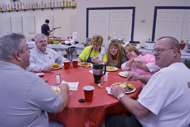 kitchen crew eating after Roast Beef Dinner on 2-11-12